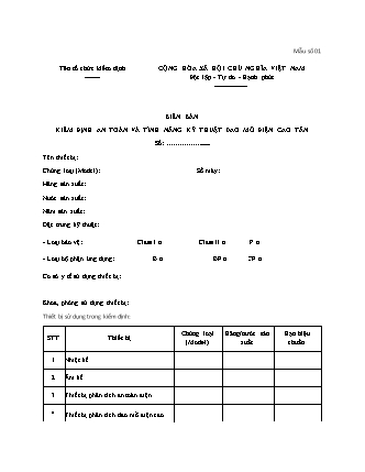 Biên bản kiểm định an toàn và tính năng kỹ thuật dao mổ điện cao tần - Quyết định 4443-QĐ-BYT