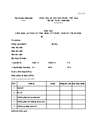 Biên bản kiểm định an toàn và tính năng kỹ thuật lồng ấp trẻ sơ sinh - Quyết định 4395-QĐ-BYT