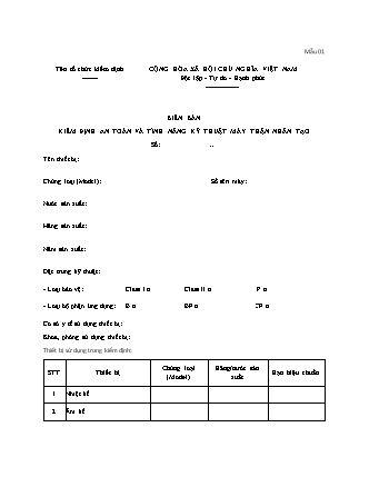 Biên bản kiểm định an toàn và tính năng kỹ thuật máy thận nhân tạo - Quyết định 4397-QĐ-BYT