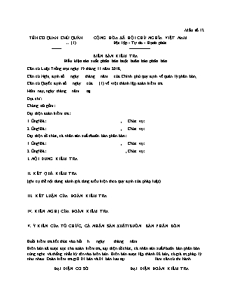 Biên bản kiểm tra điều kiện sản xuất hoặc buôn bán phân bón - Nghị định 84-2019-NĐ-CP