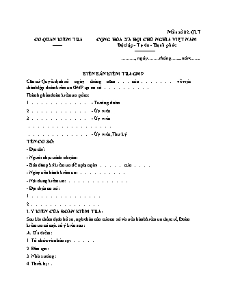 Biên bản kiểm tra GMP - Mẫu số 02.QLT - Nghị định 32-2026-NĐ-CP