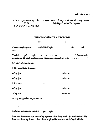 Biên bản Kiểm tra, Xác minh (thanh tra Bảo hiểm xã hội) - Mẫu số 04-BB-TT - Quyết định 1518-QĐ-BHXH