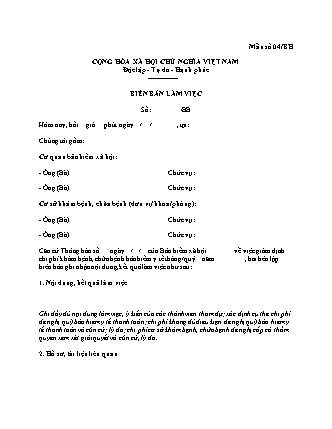 Biên bản làm việc (giám định chi phí khám chữa bệnh bảo hiểm y tế) - Mẫu số 04-BH - Thông tư 12-2026-TT-BTC