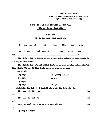 Biên bản thỏa thuận giá tài sản kê biên -Mẫu số D56-THADS - Thông tư 04-2023-TT-BTP
