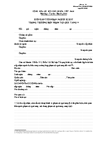 Biên bản tiếp nhận người bị bắt trong trường hợp phạm tội quả tang - Thông tư 119-2021-TT-BCA
