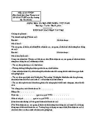 Biên bản xác nhận khoản tài trợ - Mẫu số 01-TNDN- Thông tư số 20-2026-TT-BTC