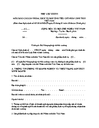Mẫu Báo cáo sản phẩm, dịch vụ đáp ứng tiêu chí nhãn sinh thái Việt Nam - Nghị định 48-2026-NĐ-CP