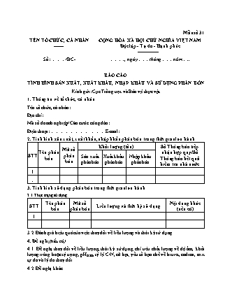 Mẫu Báo cáo tình hình sản xuất, xuất khẩu, nhập khẩu và sử dụng phân bón - Thông tư 07-2026-TT-BNNMT