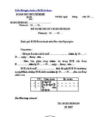 Mẫu Đề nghị chuẩn y Ban chấp hành Chi đoàn