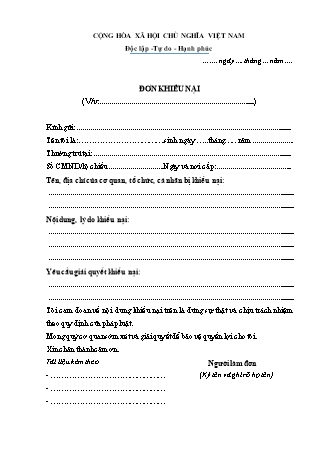Mẫu đơn khiếu nại