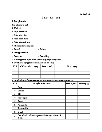 Tờ khai kỹ thuật (đăng ký nhập khẩu phân bón) - Thông tư 07-2026-TT-BNNMT