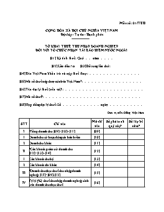 Tờ khai thuế thu nhập doanh nghiệp đối với tổ chức nhận tái bảo hiểm nước ngoài - Mẫu số 01-TBH - Nghị định 373-2025-NĐ-CP