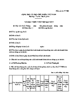 Tờ khai thuế tiêu thụ đặc biệt - Mẫu số 01-TT-ĐB - Nghị định 373-2025-NĐ-CP
