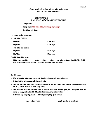 Biên bản bàn giao mốc định vị thi công