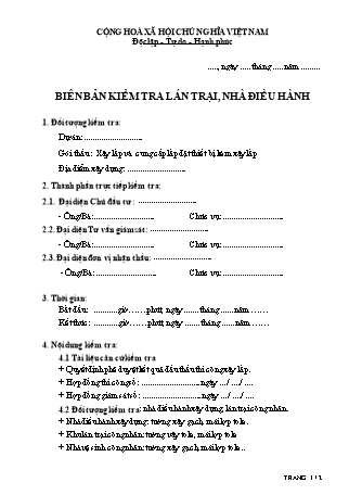 Biên bản kiểm tra lán trại, nhà điều hành