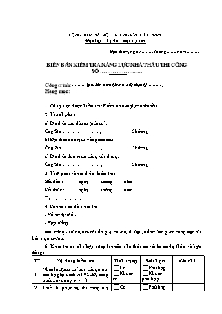 Biên bản kiểm tra năng lực nhà thầu thi công