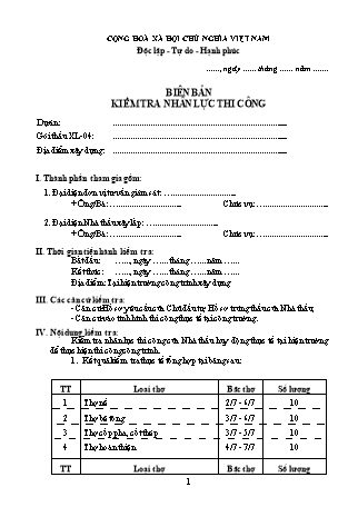 Biên bản kiểm tra nhân lực thi công