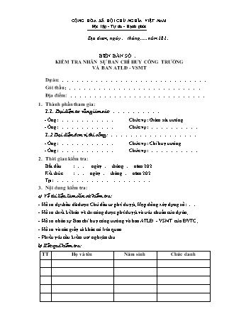Biên bản kiểm tra nhân sự ban chỉ huy công trường và ban an toàn lao động - Vệ sinh môi trường