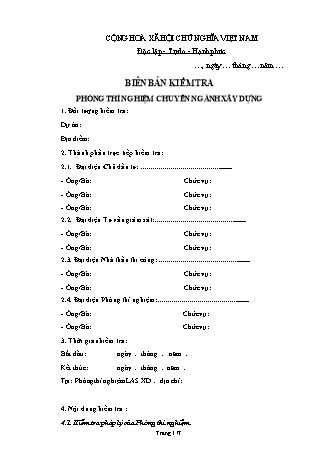 Biên bản kiểm tra phòng thí nghiệm chuyên ngành xây dựng