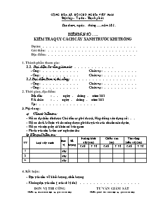 Biên bản kiểm tra quy cách cây xanh trước khi trồng