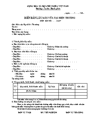 Biên bản lấy mẫu vữa tại hiện trường