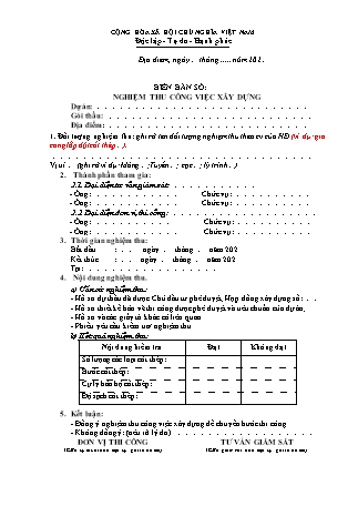 Biên bản nghiệm thu gia công lắp đặt cốt thép