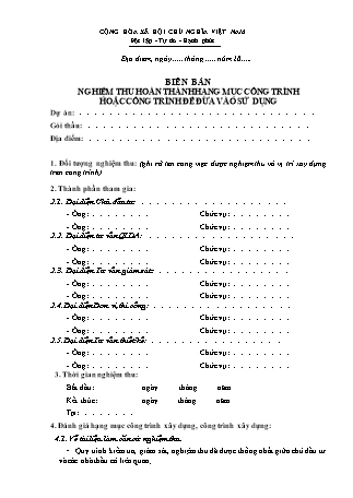Biên bản nghiệm thu hoàn thành hạng mục công trình hoặc công trình để đưa vào sử dụng 2026