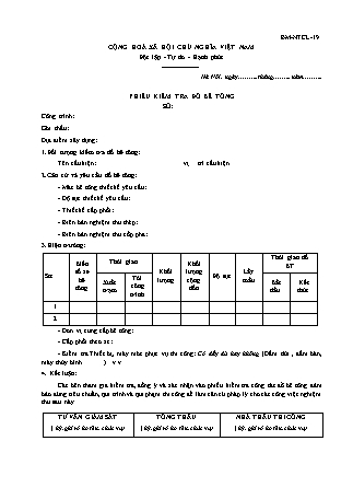 Phiếu kiểm tra đổ bê tông - Mẫu số BM-NTCL-19
