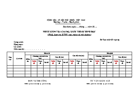 Phiếu kiểm tra kỹ thuật hình học nền, móng và mặt đường