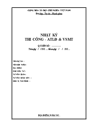 Sổ Nhật ký thi công – ATLĐ & VSMT